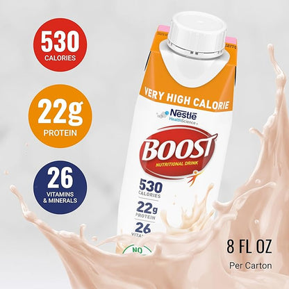 Boost Very High Calorie Strawberry Nutritional Drink ??22g Protein, 530 Nutrient Rich Calories, 8 Fl Oz (Pack of 24)