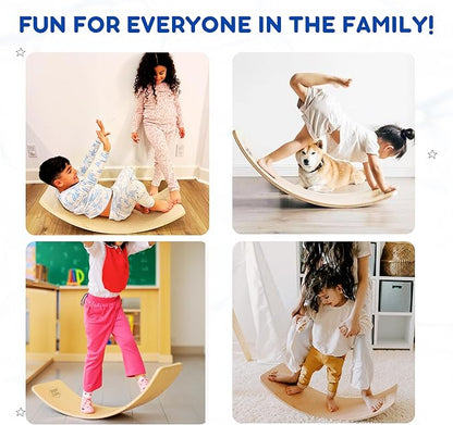 Giggle & Play 36" Wooden Balance Board ??Natural Curvy Wobble Board for Kids, Toddlers & Adults, Montessori Rocker Toy, Yoga Trainer for Office, Home, Classroom Use