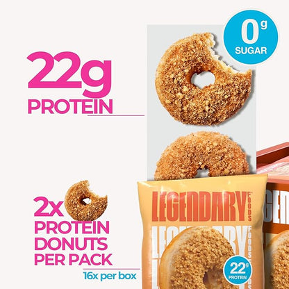 Legendary Foods 22gr Protein Donuts - Crumbly Cinnamon 8x (2 Donuts per Pack), High Protein, Zero Sugar, Gluten Free, Low Carb, Keto Friendly Snack, Healthy Donut for GLP-1, Diabetic, Bariatric Diets