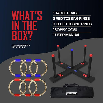 Ring Toss Game, Incl. 6 Double Beaded Rings & Carry Case Outdoor Lawn Games for Kids, Adults & Family, Backyard Camping Sports Activities, Best Party Gifts for Teens, Boys & Girls Ages 8-12+ Years Old