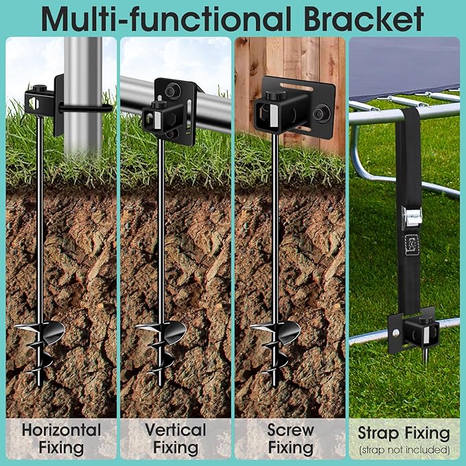 Ground Anchors Heavy Duty, Multi-Purpose Trampoline Anchors Stakes with 3" Wider Spiral Blades, Mobile Home Anchor for Trampoline, Storage Shed, Swing Sets, Carports(13"-4pcs)