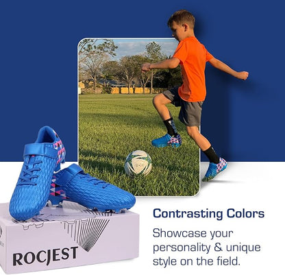 Soccer Cleats for Kids & Youth | Lightweight Football Shoes for Firm Ground | Durable Girls & Boys Soccer Cleats with Non-Slip Sole | Comfortable Soccer Boots | Unisex Size 11-6