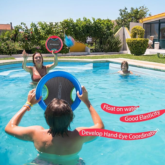 EVERICH TOY Trampoline Paddle Ball Set with 4 Bouncy Paddles & 8 Balls - Soft Foam Design for Kids Play Indoor Outdoor Beach Backyard Lawn - Great Gift Idea for Boys & Girls