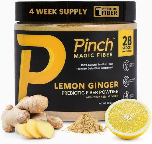 Pinch Magic Sugar Free Fiber Powder ??Light Lemon Ginger Psyllium Husk with Bromelain & Vitamins C
