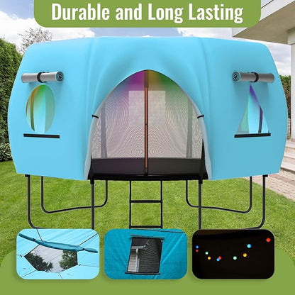 Gardenature 10FT/12FT/14FT Trampoline Tent(Tent Only), Fit Round Trampolines, Shade Cover with LED Light, Outdoor Trampolien Accessories, Anti-Tear