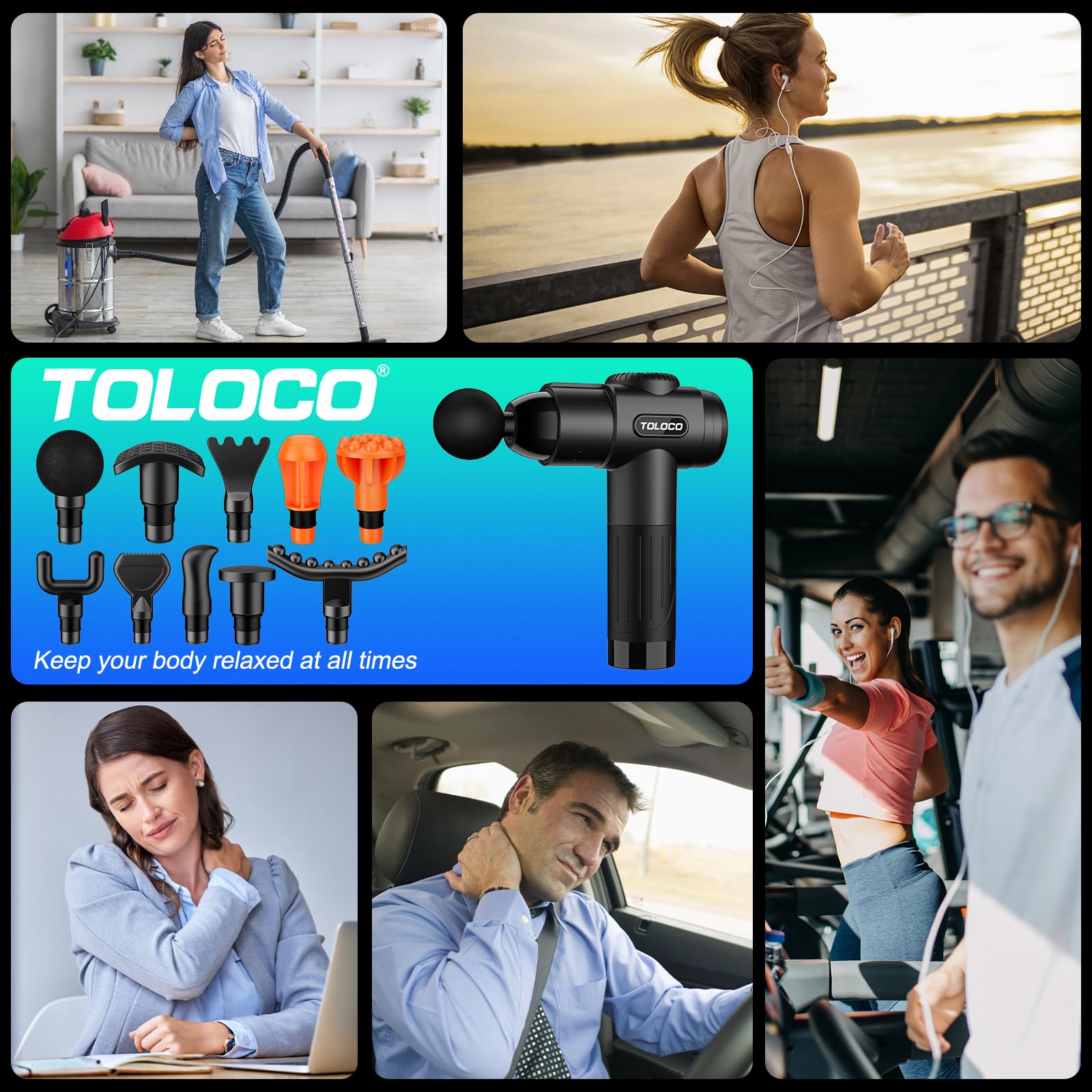 TOLOCO Massage Gun, Deep Tissue Back Massage for Athletes for Pain Relief, Percussion Massager with