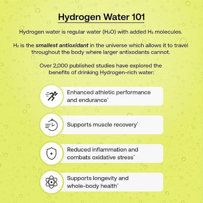 Hydrogen Water + Electrolytes Drink Mix | H2 Hydration Packets with Molecular Hydrogen, Sodium, Potassium, Magnesium, Calcium, and Minerals | No Sugar | Lemon Lime | 25 ct