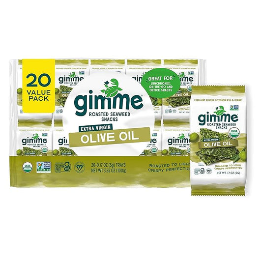 Gimme Seaweed Organic Premium Roasted Seaweed Snacks, Extra Virgin Olive Oil, 20 Count, Keto