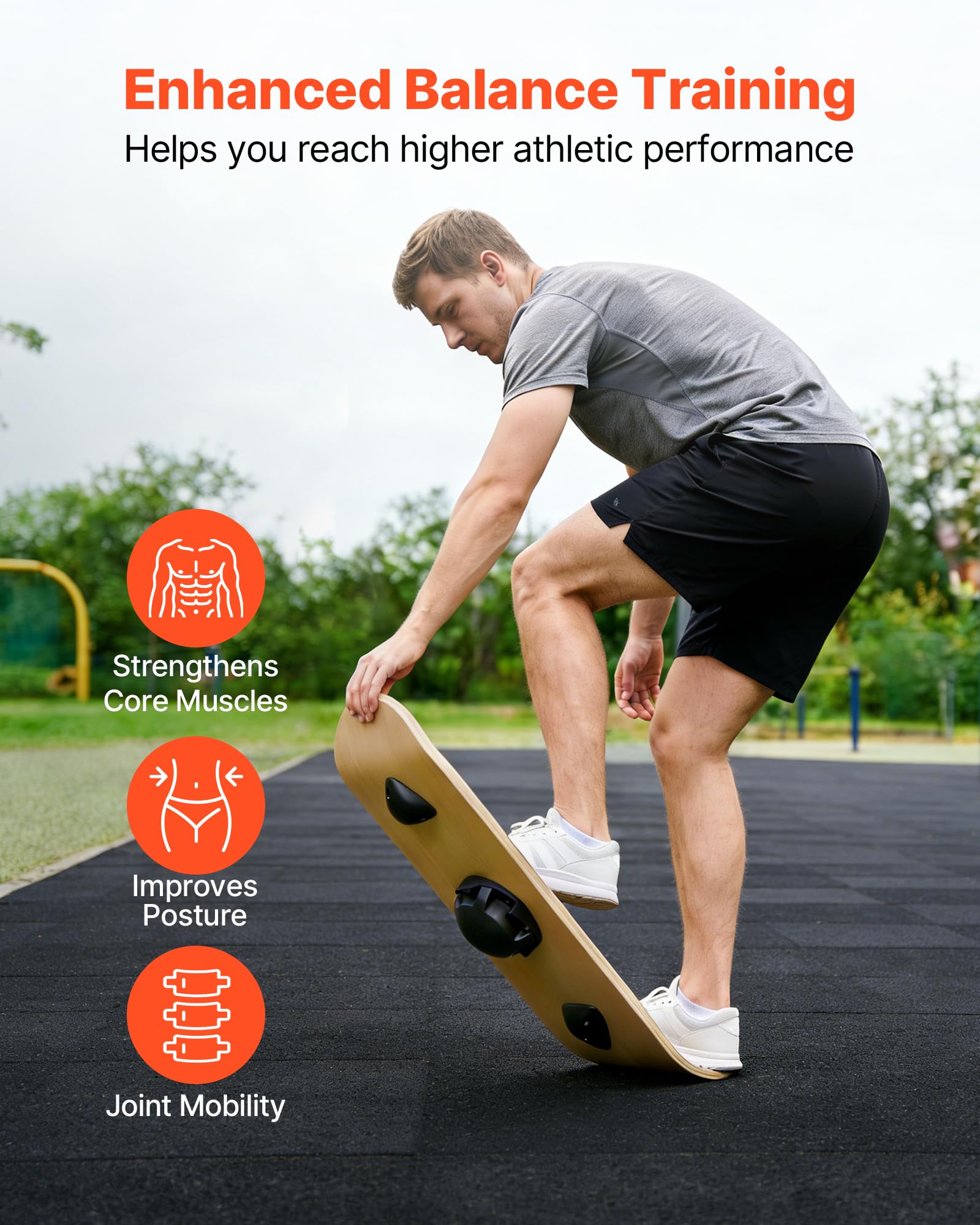 VEVOR Balance Board, Wobble Board Trainer for Adults 3-Level Adjustable Base, Premium Wooden