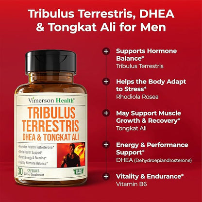 Testosterone Supplement For Men ??Tribulus Terrestris, Magnesium, Zinc, Tongkat Ali & Rhodiola Rosea Supplement ??Muscle Builder, Libido Support & B6 Vitamins for Men with DHEA 100mg ??30 Capsules