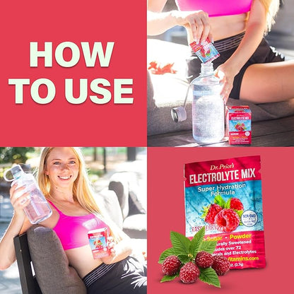 Dr. Price’s Electrolyte Mix | Sugar-Free Hydration Powder with 72+ Trace Minerals | No Sugar, Fast-Dissolving Electrolytes Powder Packets | Raspberry (30 Packs)
