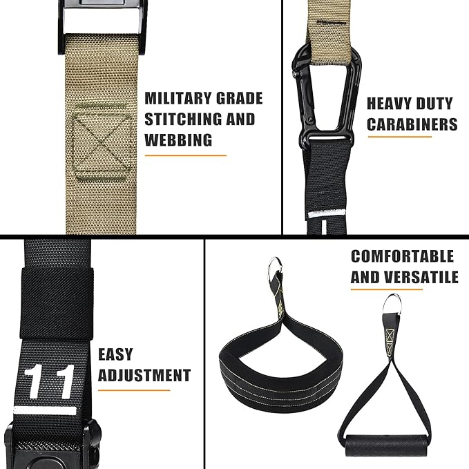 Suspension Trainer, Bodyweight Training Straps for Full Body Workouts at Home, Includes Door Anchor, Extension Arms and Advanced Foot Straps. Green