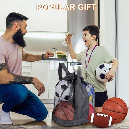 Deekin 12 Pcs Assorted Sport Ball Set Official Size Basketball, Football, Volleyball, Soccer, Baseball, Playground Ball with Bag and Pump Gift for Kid Youth Adult Back to School