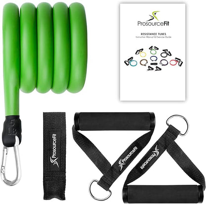 ProsourceFit Single Stackable Resistance Bands with Door Anchor and Exercise Guide, 5-8 LB, Heavy Duty Fitness Tube for Full-Body Exercises and Home Workouts, Green