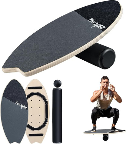 Yes4All 2-in-1 Balance Boards Set, 9 Adjustable Modes Surf Trainer, Wobble Board Exercise for Adults, Includes Roller & Ball