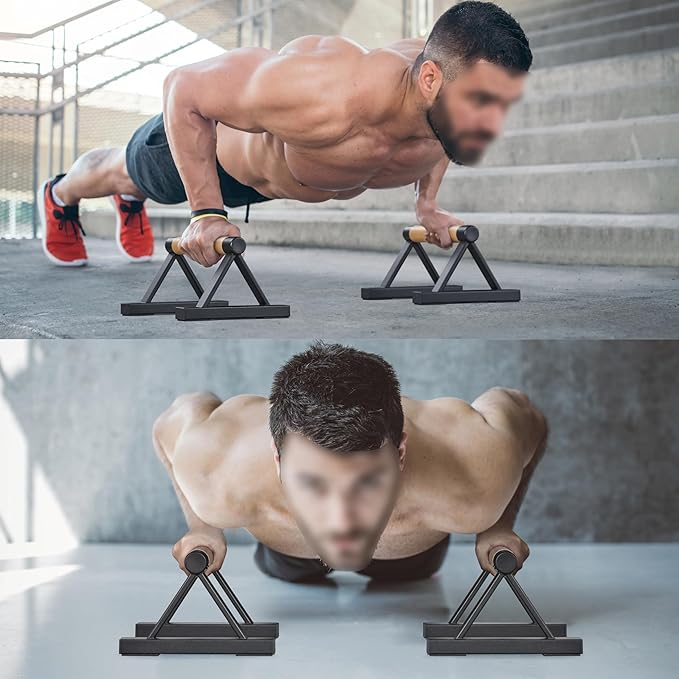 1 Pair Wooden Parallettes Push Up Bars for Men, Strength Training Pushup Stands Handles for Home Calisthenics, Fitness, Floor Workouts Solid Wood with White Metal Bracket - Support 500 lbs