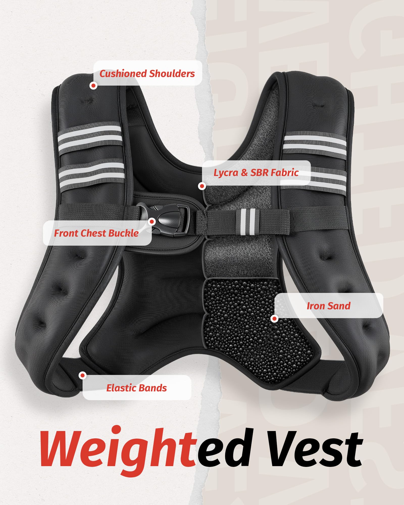 ZELUS Weighted Vest, 6lb/8lb/12lb/16lb/20lb/25lb/30lb Weight Vest with Reflective Stripe for