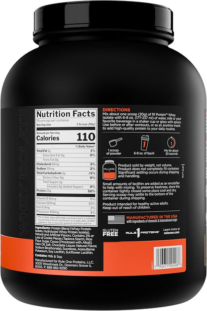 Rule 1 R1 Protein Whey Isolate - with 25g Protein & 6g BCAA Exclusively from Isolated & Hydrolyzed Sources for Workout Recovery (5 Pounds*, Cookies & Crème)