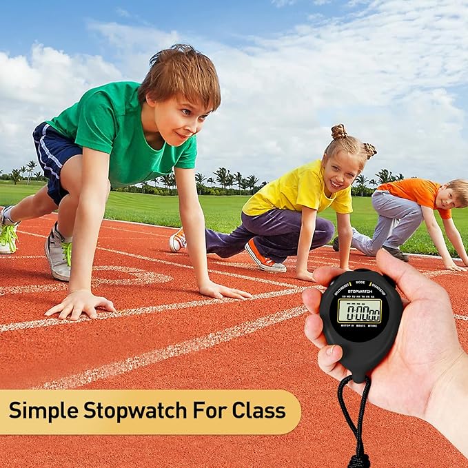 Stopwatch Sport Timer, 2 Pack Large Display Digital Stopwatch Timer with Date Time, No Alarm Silent Easy to Set Stopwatches for Sports, Coaches, Kids, Swimming and Running (Black)
