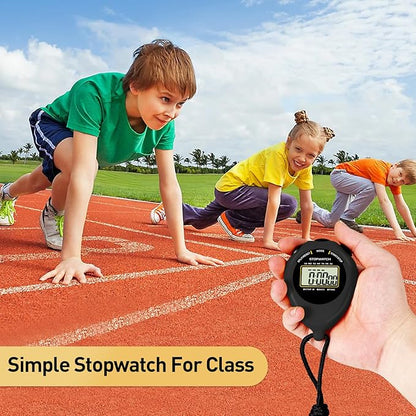 Stopwatch Sport Timer, 2 Pack Large Display Digital Stopwatch Timer with Date Time, No Alarm Silent Easy to Set Stopwatches for Sports, Coaches, Kids, Swimming and Running (Black)