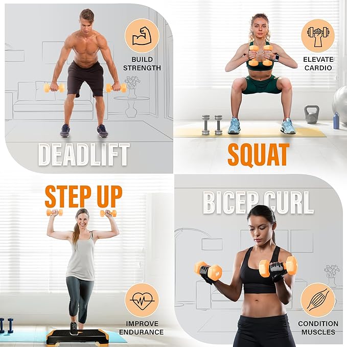 Yes4All Vinyl Hexagon Dumbbell - Dumbbells Set of 2 Hand Weights for Home Gym & Strength Training (2-15 lbs Weight Options)