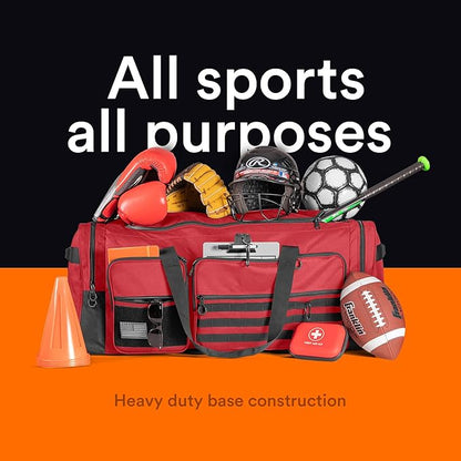 Fitdom 130L 36" Heavy Duty Extra Large Sports Gym Equipment Travel Duffle Bag W/Adjustable Shoulder Strap & 7 Compartments. Perfect for Soccer Baseball Basketball Hockey Football, Team Coaches & More