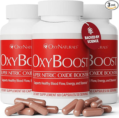 OxyBoost Nitric Oxide Supplement for Men & Women - Supports Circulation, Heart Health, Energy, Mental Clarity & Blood Flow - Natural Formula with Vinitrox - 180 Capsules (Pack of 3)