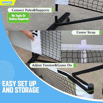 Pro Pickleball Net Portable with Wheels – 22ft Heavy Duty Pickleball Net System with Sturdy Aluminum Frame for Outdoor & Indoor – Nylon Net & Carrying Bag for Pickleball, Tennis, Badminton
