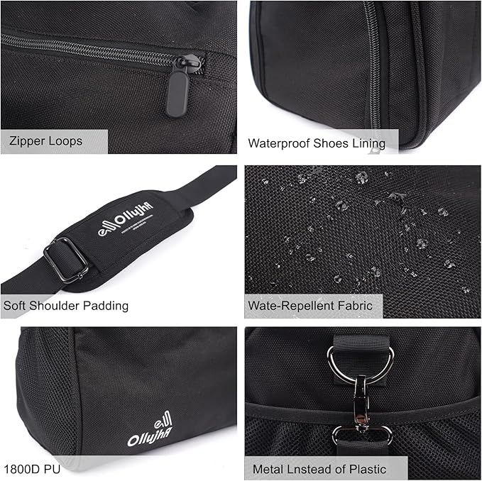 Gym Bag for Men Women, Duffle Bag with Shoe & Laptop Compartment, Waterproof Fitness Workout Sports Bag for Travel Overnight Weekend Swimming Yoga (Black, 42x25x20cm)