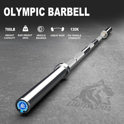 LIONSCOOL 7FT Olympic Barbell for Weightlifting, Power Lifting, 2 Inch Strength Training Bar for Squats, Deadlifts, Presses, Rows, Curls - 700lbs/1000lbs/1500lbs Capacity