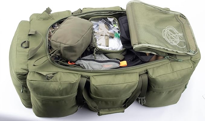 100L Large Military Duffle Bag Deployment Duffel Bag Sports Equipment Travel Luggage Bag with Detachable Backpack Straps…