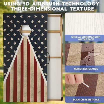 Cornhole Set, Corn Holes Outdoor Game, Regulation Cornhole Boards, Portable Cornhole Set, Classic American Flag Cornhole Set Includes 2 Boards, 8 Cornhole Beans Bags & Carry Case
