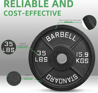 Olympic Cast Iron 2-Inch Weight Plate for Strength Training & Weightlifting, Home Gym, Multiple Weights Available