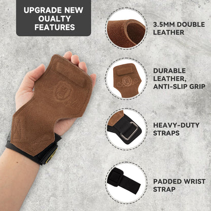 MANUEKLEAR Gym Straps, Double Leather Lifting Straps for Men Deadlift with Cushion Wrist Loop, Gym