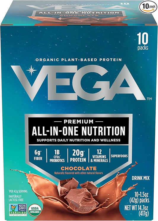 Vega Organic All-in-One Vegan Protein Powder, Chocolate - Superfood Ingredients, Vitamins for