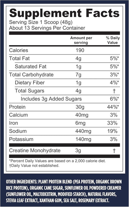 Vega Protein + Creatine - 30g Plant-Based Protein, Vanilla, 13 Servings, 3g Creatine, 5g BCAAs, Vegan, Keto, Gluten Free, Dairy Free, Low Carb, for Muscle Growth & Repair, Drink Mix, 22oz