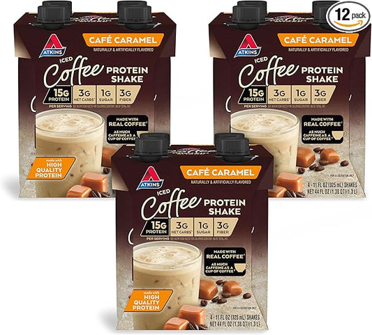 Atkins Café Caramel Iced Coffee Flavored Protein Shake, High Protein Shake, Low Glycemic, Low Carb