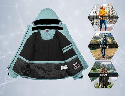 Little Donkey Andy Women's Waterproof Hiking Skiing Jacket with Removable Hood, Fleece Lined Winter Warm Rain Coat