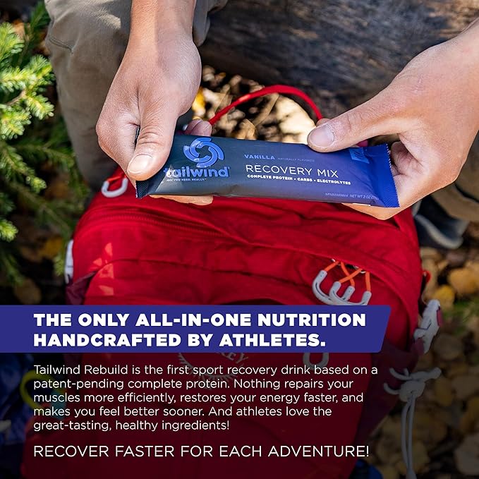 Tailwind Nutrition Recovery Mix, 20 Grams Complete Protein, Carbohydrates, and Electrolytes Powder Drink Mix for Post-Workout, Free of Gluten, Soy, and Dairy, Vegan, 12 Servings, Vanilla