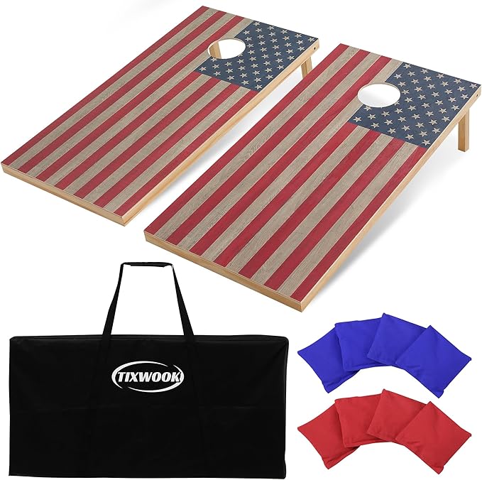 4 x 2 ft Solid Wood Cornhole Board Set with 8 Bean Bags and Carrying Bag, Premium Toss Game for Kids and Adults