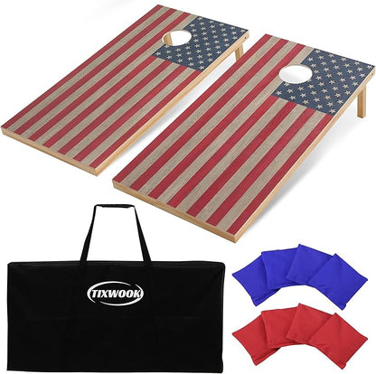 4 x 2 ft Solid Wood Cornhole Board Set with 8 Bean Bags and Carrying Bag, Premium Toss Game for Kids and Adults