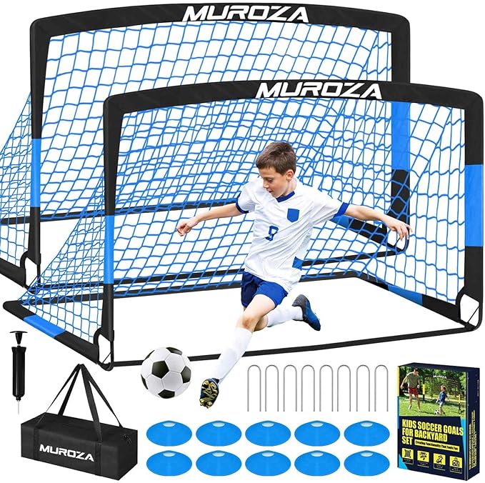 Soccer Goal, Kids Soccer Goals for Backyard Set, 2 Pack of Portable Pop Up Soccer Net with Soccer Ball, Cones, Complete Training Equipment for Youth, Toddler Outdoor Sports Games