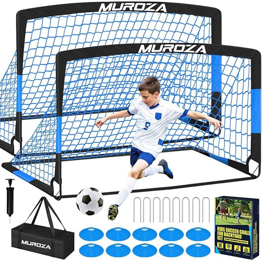 Soccer Goal, Kids Soccer Goals for Backyard Set, 2 Pack of Portable Pop Up Soccer Net with Soccer Ball, Cones, Complete Training Equipment for Youth, Toddler Outdoor Sports Games