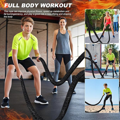 Battle Ropes for Home Gym, Exercise Rope 1.26/1.5inch, 30 40FT Heavy Battle Rope Weighted Battle Rope Training Heavy Rope for Workout Exercise