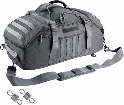 65L Large Duffle Bag, 3-in-1 Tactical Backpack MOLLE Pack for Sports, Gym, Outdoor, Grey