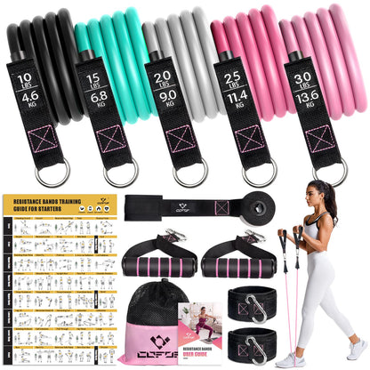 Resistance Bands with Handles for Women, 5 Level Exercise Bands Workout Bands for Physical Therapy
