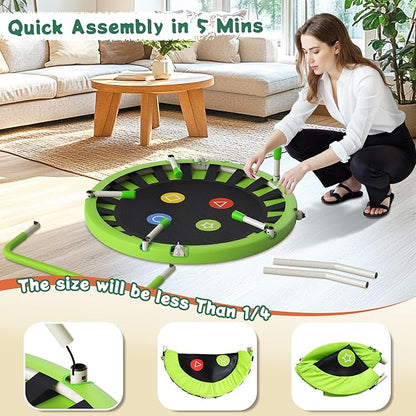 3FT Toddler Trampoline with Adjustable Handlebar, 36" Foldable & Spring-Free, Mini Kids Indoor Outdoor Trampoline for Ages 1-6, Noiseless Jumping Mat, Safe & Sturdy Design, Supports Up to 100 lbs