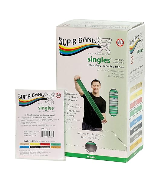 CanDo 10-6373 Sup-R Band, Latex-Free, 5' Singles, 30 Piece Dispenser, Green