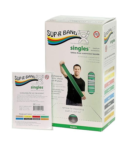 CanDo 10-6373 Sup-R Band, Latex-Free, 5' Singles, 30 Piece Dispenser, Green