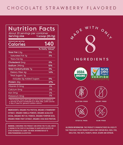 Truvani Vegan Pea Protein Powder | Chocolate Strawberry | 20g Organic Plant Based Protein | 20 Servings | Keto | Gluten & Dairy Free | Low Carb | No Added Sugar